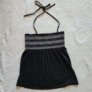 Old Navy Black Striped Ruched Babydoll Halter Top Sz M Boho festivals Y2k